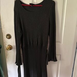 Lane Bryant Green Ribbed Sheath Dress Long Bell Sleeves